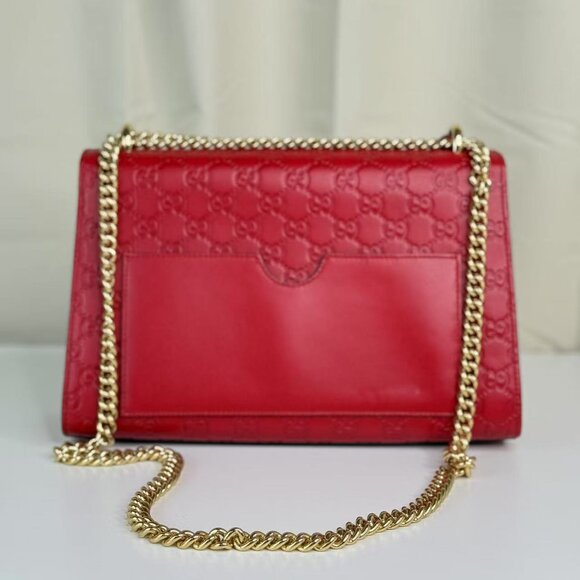 Gucci GG Logo Printed Red Leather Small Padlock Shoulder Bag with Gold Hardware - Picture 3 of 11